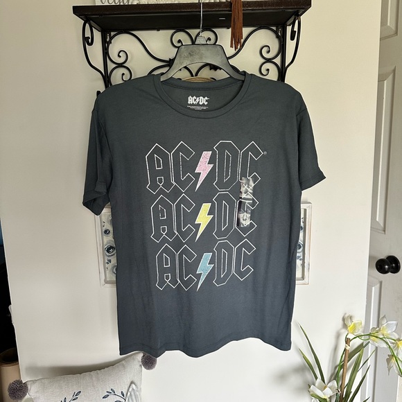AC/DC Tops - AC/DC Logo T-Shirt in Gray and Pastels NWT